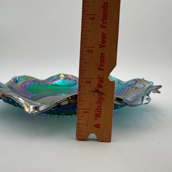 Vintage Indiana Carnival Glass Windsor Blue 10" Round Crimped Bowl - Picture 5 of 6